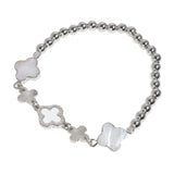 106195, ENAMEL, MOTHER OF PEARL CLOVER ACCENT BEADED STRETCH BRACELET