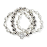 106208, CLOVER ACCENT FRESHWATER PEARL, BALL BEADED MULTI LAYERED STRETCH BRACELET