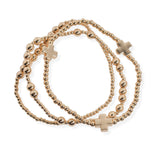 106216, CROSS ACCENT MULTI LAYERED BALL BEADED STRETCH BRACELET