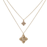 106218, FLOWER CLOVER CHARM DOUBLE LAYERED NECKLACE