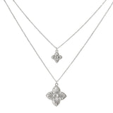 106218, FLOWER CLOVER CHARM DOUBLE LAYERED NECKLACE