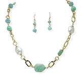 106224, SEMI PRECIOUS STONE WITH PEARL BEADED NECKLACE