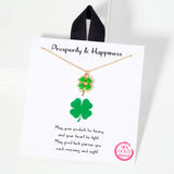 106238, GOLD DIPPED, PROSPERITY HAPPINESS, CLOVER CHARM PENDANT NECKLACE