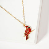 106239, GOLD DIPPED, CARDINAL, BIRD CHARM PENDANT NECKLACE
