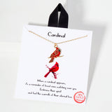 106239, GOLD DIPPED, CARDINAL, BIRD CHARM PENDANT NECKLACE