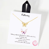 106248, GOLD DIPPED, FLUTTERING, DAINTY BUTTERFLY CUBIC ZIRCONIA ACCENT NECKLACE
