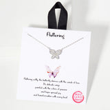 106248, GOLD DIPPED, FLUTTERING, DAINTY BUTTERFLY CUBIC ZIRCONIA ACCENT NECKLACE