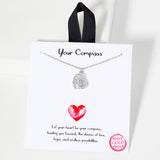 106250, GOLD DIPPED, YOUR COMPASS, DAINTY HEART TEXTURED CUBIC ZIRCONIA ACCENT PENDANT NECKLACE
