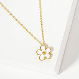 106253, GOLD DIPPED, DAINTY ENAMEL DAISY FLOWER PENDANT NECKLACE