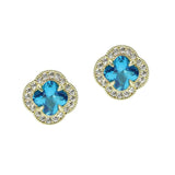 106256, 14K GOLD PLATED, CLOVER CUBIC ZIRCONIA ACCENT PAVE RHINESTONE STUD EARRING