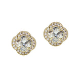 106256, 14K GOLD PLATED, CLOVER CUBIC ZIRCONIA ACCENT PAVE RHINESTONE STUD EARRING