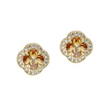 106256, 14K GOLD PLATED, CLOVER CUBIC ZIRCONIA ACCENT PAVE RHINESTONE STUD EARRING