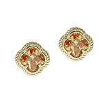 106257, 14K GOLD PLATED, CLOVER CUBIC ZIRCONIA STUD EARRING