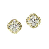 106257, 14K GOLD PLATED, CLOVER CUBIC ZIRCONIA STUD EARRING