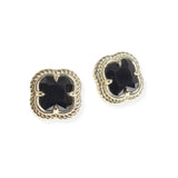 106257, 14K GOLD PLATED, CLOVER CUBIC ZIRCONIA STUD EARRING