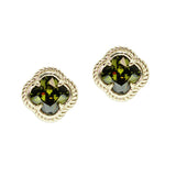 106257, 14K GOLD PLATED, CLOVER CUBIC ZIRCONIA STUD EARRING