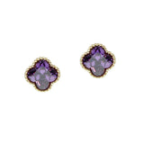 106258, 14K GOLD PLATED, CLOVER CUBIC ZIRCONIA STUD EARRING