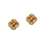 106258, 14K GOLD PLATED, CLOVER CUBIC ZIRCONIA STUD EARRING