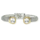 106259, 14K GOLD PLATED, RECTANGLE CUBIC ZIRCONIA ACCENT DESIGNER INSPIRED OPEN CUFF BRACELET