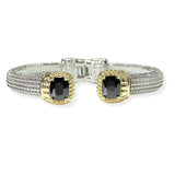 106259, 14K GOLD PLATED, RECTANGLE CUBIC ZIRCONIA ACCENT DESIGNER INSPIRED OPEN CUFF BRACELET