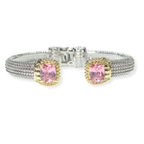 106259, 14K GOLD PLATED, RECTANGLE CUBIC ZIRCONIA ACCENT DESIGNER INSPIRED OPEN CUFF BRACELET