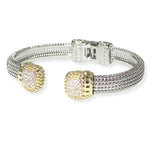 106259, 14K GOLD PLATED, RECTANGLE CUBIC ZIRCONIA ACCENT DESIGNER INSPIRED OPEN CUFF BRACELET