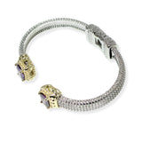 106259, 14K GOLD PLATED, RECTANGLE CUBIC ZIRCONIA ACCENT DESIGNER INSPIRED OPEN CUFF BRACELET