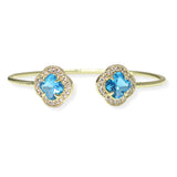 106260, 14K GOLD PLATED, CLOVER CUBIC ZIRCONIA ACCENT PAVE RHINESTONE CUFF BRACELET