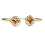 106260, 14K GOLD PLATED, CLOVER CUBIC ZIRCONIA ACCENT PAVE RHINESTONE CUFF BRACELET