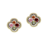 106261, 14K GOLD PLATED, CLOVER ROUND CUBIC ZIRCONIA ACCENT STUD EARRING