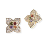 106262, 14K GOLD PLATED, FLOWER CLOVER CUBIC ZIRCONIA ACCENT STUD EARRING