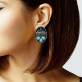 106290, WESTERN THEMED, SYMBOL ENGRAVED WITH TURQUOISE STONE EARRING