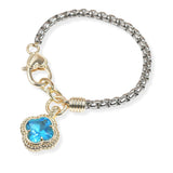 106302, 14K GOLD PLATED, CLOVER CUBIC ZIRCONIA CHARM DESIGNER INSPIRED BRACELET