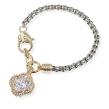 106302, 14K GOLD PLATED, CLOVER CUBIC ZIRCONIA CHARM DESIGNER INSPIRED BRACELET