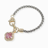 106302, 14K GOLD PLATED, CLOVER CUBIC ZIRCONIA CHARM DESIGNER INSPIRED BRACELET