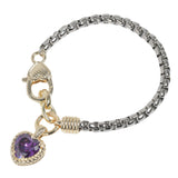 106303, 14K GOLD PLATED, HEART CUBIC ZIRCONIA CHARM DESIGNER INSPIRED BRACELET