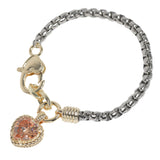 106303, 14K GOLD PLATED, HEART CUBIC ZIRCONIA CHARM DESIGNER INSPIRED BRACELET