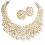 106305, PEARL WITH CRYSTAL RHINESTONE EVENING NECKLACE SET
