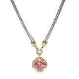 106308, 14K GOLD PLATED, CLOVER CUBIC ZIRCONIA CHARM DESIGNER INSPIRED TOGGLE NECKLACE