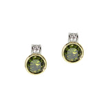 106310, 14K GOLD PLATED, ROUND CUBIC ZIRCONIA DESIGNER INSPIRED STUD EARRING