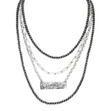 106314, WESTERN ENGRAVED BAR WITH NAVAJO BEADED LAYERED NECKLACE