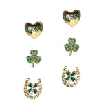 106329, LUCKY HEART, CLOVER, HORSESHOE, ST. PATRICKS DAY STUD EARRING SET