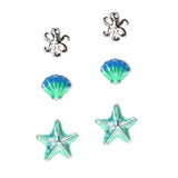 106330, SEA LIFE THEMED, OCTOPUS, SEASHELL, STARFISH STUD EARRING SET