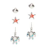 106332, SEA LIFE THEMED, SEASHELL, STARFISH, SEA TURTLE STUD EARRING SET