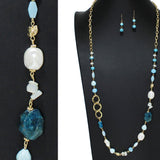 106336, SEMI PRECIOUS STONE WITH FRESHWATER PEARL LONG BEADED NECKLACE