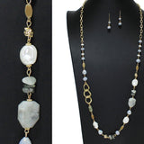106336, SEMI PRECIOUS STONE WITH FRESHWATER PEARL LONG BEADED NECKLACE