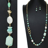 106336, SEMI PRECIOUS STONE WITH FRESHWATER PEARL LONG BEADED NECKLACE