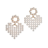 106341, GOLD DIPPED, BRASS PEARL PADDED HEART DANGLE EARRING
