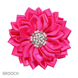 106351, FABRIC FLOWER WITH PEARL, CRYSTAL RHINESTONE ACCENT BROOCH PIN CLIP