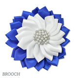 106351, SORORITY FABRIC FLOWER WITH PEARL, CRYSTAL RHINESTONE ACCENT BROOCH PIN CLIP